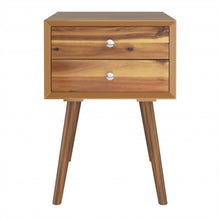 Load image into Gallery viewer, Wooden Nightstand Mid-Century End Side Table with 2 Storage Drawers-Natural
