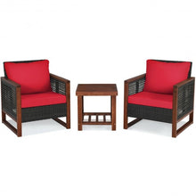 Load image into Gallery viewer, 3 Pcs Patio Wicker Furniture Sofa Set with Wooden Frame and Cushion-Red