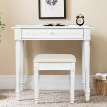 Load image into Gallery viewer, Vanity Dressing Makeup Table Set with Tri-Folding Mirror and Stool-White