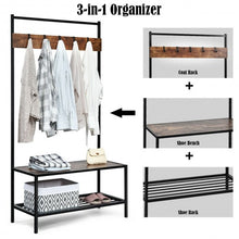 Load image into Gallery viewer, 3 in 1 Industrial Coat Rack with 2-tier Storage Bench and 5 Hooks-Coffee