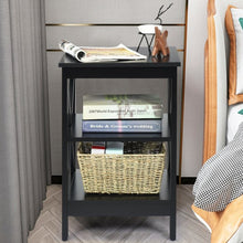 Load image into Gallery viewer, 3-Tier Nightstand End Table with X Design Storage -Black
