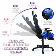 Load image into Gallery viewer, PU Leather Gaming Chair with USB Massage Lumbar Pillow and Footrest -Blue