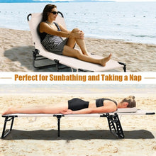 Load image into Gallery viewer, Outdoor Folding Chaise Beach Pool Patio Lounge Chair Bed with Adjustable Back and Hole-Beige