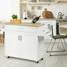 Load image into Gallery viewer, Rolling Kitchen Island Cart with Towel and Spice Rack-White