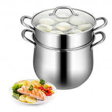 Load image into Gallery viewer, 2-Tier Steamer Pot Saucepot Stainless Steel with Tempered Glass Lid
