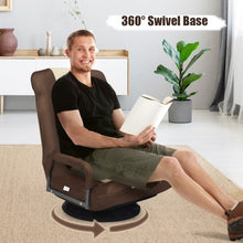 Load image into Gallery viewer, 360-Degree Swivel Gaming Floor Chair with Foldable Adjustable Backrest-Brown