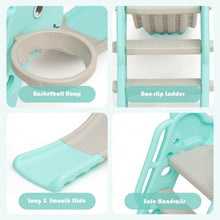 Load image into Gallery viewer, 3 in 1 Kids Slide Baby Play Climber Slide Set with Basketball Hoop -Green