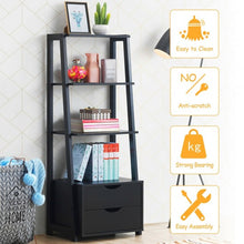 Load image into Gallery viewer, 4-Tier Ladder Bookshelf Storage Display with 2 Drawers