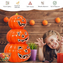 Load image into Gallery viewer, 3-Tier Color-Changing Lighted Ceramic Pumpkin Lantern