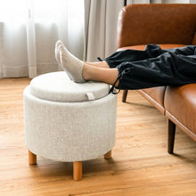 Load image into Gallery viewer, Round Storage Ottoman with Tray Top Accent Padded Footrest-Beige