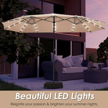 Load image into Gallery viewer, 15 Ft Solar LED Patio Double-sided Umbrella Market Umbrella with Weight Base-Beige