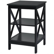 Load image into Gallery viewer, 3-Tier Nightstand End Table with X Design Storage -Black