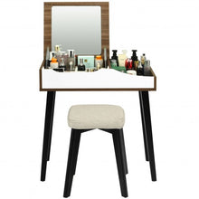 Load image into Gallery viewer, Vanity Table Set with Flip Top Mirror and Padded Stool-Wood