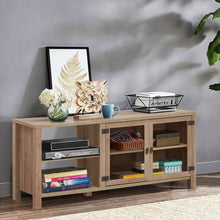 Load image into Gallery viewer, Wooden TV Stand with 2 Metal Mesh Doors -Natural
