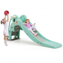 Load image into Gallery viewer, 3-in-1 Kids Climber Slide Play Set with Basketball Hoop and Ball-Green