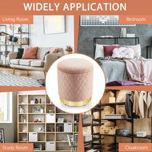 Load image into Gallery viewer, Round Storage Ottoman with Exquisite Pattern and Golden Metal Base for Bedroom