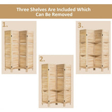 Load image into Gallery viewer, 4 Panel Folding Room Divider Screen with 3 Display Shelves-Brown