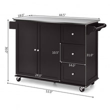 Load image into Gallery viewer, Kitchen Island 2-Door Storage Cabinet with Drawers and Stainless Steel Top-Deep Brown