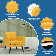 Load image into Gallery viewer, Modern Upholstered Comfy Accent Chair Single Sofa with Rubber Wood Legs-Yellow