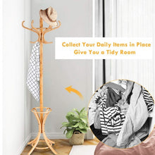 Load image into Gallery viewer, Wood Standing Hat Coat Rack with Umbrella Stand-Oak