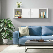 Load image into Gallery viewer, Wall Mounted Floating 2 Door Desk Hutch Storage Shelves-White