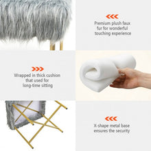 Load image into Gallery viewer, Faux Fur Ottoman Decorative Stool with Metal Legs