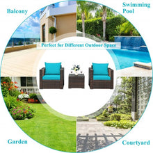 Load image into Gallery viewer, 3 Pcs Patio Conversation Rattan Furniture Set with Cushion-Turquoise