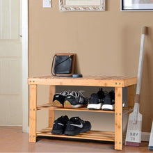 Load image into Gallery viewer, 2-Tier Bamboo Shoe Bench Entryway Storage Racks