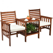 Load image into Gallery viewer, 3 pcs Outdoor Patio Table Chairs Set Acacia Wood Loveseat-White