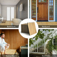 Load image into Gallery viewer, 10 PCS 12" x 12" Acacia Wood Interlocking Stripe Deck Tiles
