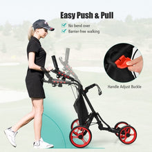 Load image into Gallery viewer, Lightweight Foldable Collapsible 4 Wheels Golf Push Cart-Red
