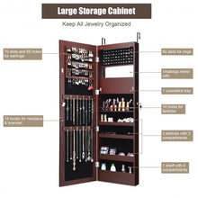 Load image into Gallery viewer, Lockable Wall Door Mounted Mirror Jewelry Cabinet w/LED Lights-Brown