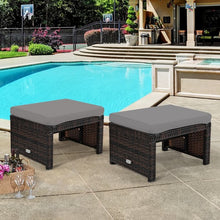Load image into Gallery viewer, 2 Pieces Cushioned Patio Rattan Ottoman Foot Rest-Gray
