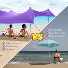 Load image into Gallery viewer, 7' x 7' Family Beach Tent Canopy Sunshade w/ 4 Poles-Purple