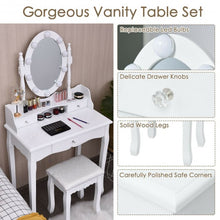Load image into Gallery viewer, Oval Mirror Vanity Set  with 10 LED Dimmable Bulbs and 3 Drawers-White