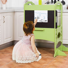 Load image into Gallery viewer, Kids Height Adjustable Kitchen Step Stool Toddlers Kitchen Helper w/ Chalkboard-Green