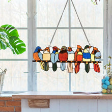Load image into Gallery viewer, 22.5" Tiffany Glass Window Panel 8 Birds Hanging with Chain