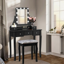 Load image into Gallery viewer, Vanity Dressing Table Set with 10 Dimmable Bulbs and Cushioned Stool-Black