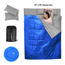 Load image into Gallery viewer, 2 Person Waterproof Sleeping Bag with 2 Pillows-Blue