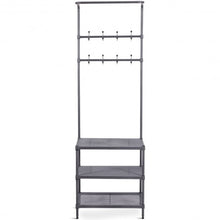 Load image into Gallery viewer, 3 Tier Metal Storage Shelf 16 Hooks Hat Shoes Rack