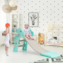 Load image into Gallery viewer, 3 in 1 Kids Slide Baby Play Climber Slide Set with Basketball Hoop -Green