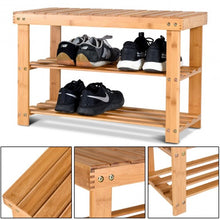 Load image into Gallery viewer, 2-Tier Bamboo Shoe Bench Entryway Storage Racks