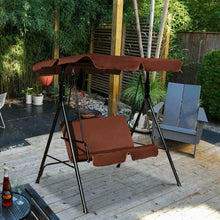 Load image into Gallery viewer, Loveseat Cushioned Patio Steel Frame Swing Glider-Coffee