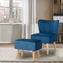 Load image into Gallery viewer, Leisure Chair and Ottoman Padded Velvet Tufted Sofa Set -Blue