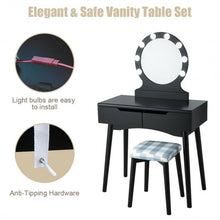 Load image into Gallery viewer, Dressing Table with Large Round Mirror and 8 Light Bulbs for Bedroom-Black