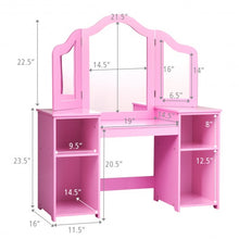 Load image into Gallery viewer, Kids Tri Folding Mirror Makeup Dressing Vanity Table Set-Pink