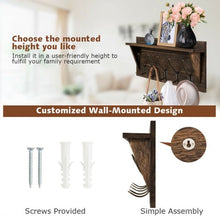 Load image into Gallery viewer, Rustic Wooden Wall-Mounted Entryway Hanging Shelf-Brown