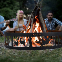 Load image into Gallery viewer, 36" Metal Fire Pit Ring Deer with Extra Poker Bonfire Liner for Campfire
