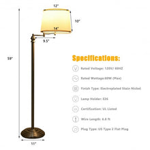 Load image into Gallery viewer, Swing Arm LED Floor Lamp with Hanging Fabric Shade