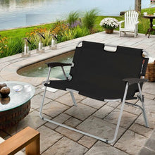 Load image into Gallery viewer, 2 Person Folding Camping Bench Portable Double Chair-Black
